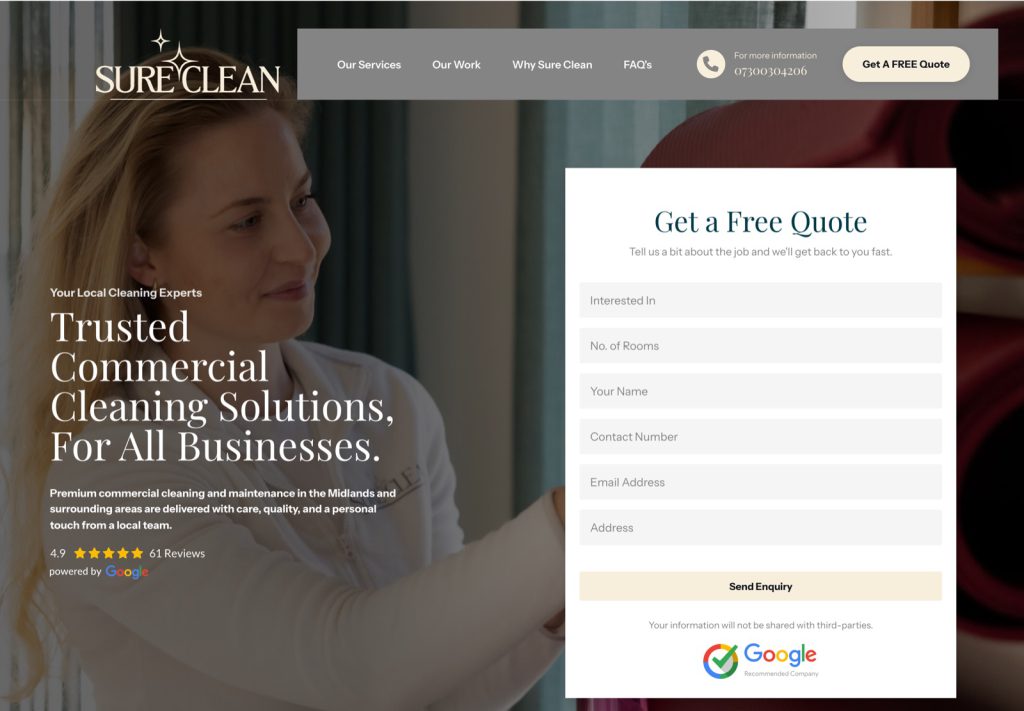 Sure Clean website, designed and built by Sketch Creative