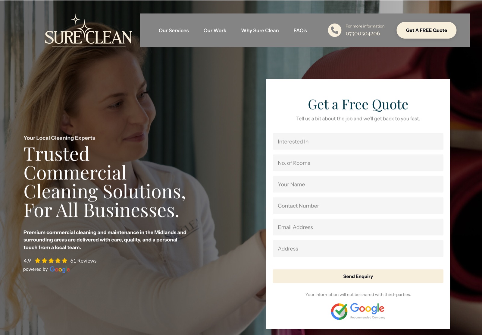 Sure Clean website, designed and built by Sketch Creative
